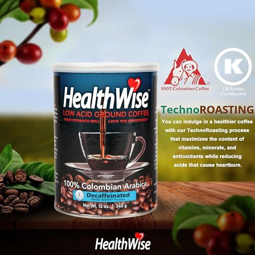 Healthwise Swiss Water Decaf Low Acid Coffee - Acid Reflux, Heartburn, Gastro Issues - Healthier Coffee For Sensitive Stomachs - 100% Colombian Supremo Original and Decaf -12 Ounce Cans (Pack of 2)