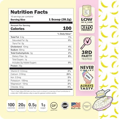 Unico Apollo Banana Cream Pie Protein Powder - 20g Whey, Casein, Egg White Formula | Keeps You Full for 6 Hours | Decadent Flavor & Non-Chalky Texture | 100 cals per Serving