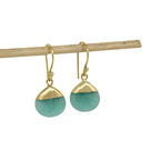 Gempires Amazonite Teardrop Drop Earrings for Women, Sea Green gold Dangle