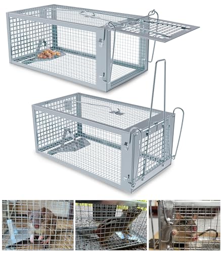 2 Packs Humane Rat Trap, Mouse Traps Indoor, Small Rodent Animal-Chipmunk, Squirrel and Other Live Animal Cage Catch and Release