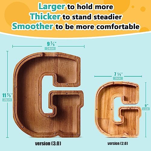 Summidate Large Wooden Piggy Bank for Kids Adults, Alphabets Letter A-Z Piggy Bank for Boys Girls, Coins Bills Change Bank Box Personalized Initial Name Kids Money Bank for Birthday Present and Decor