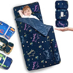 Primlect Thickened Toddler Nap Mat with Removable Pillow and Minky Blanket, Extra Large 55''x35'' Sleeping Bag, Washable, Roll up, Perfect for Daycare, Preschool, Kindergarten, Boys and Girls Unicorn