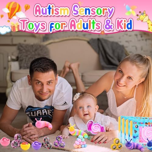 Cevioce 20Pcs Fidget Toys Adults Pack,Stocking Stuffers for Teens Boys Girls,Autism Sensory Toys with Fidget Spinner Slug Magnetic Rings,Squishy Fidget Toys ADHD Stress Relief,Party Favor for Kid-BPYP