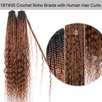 BLG Crochet Boho Box Braids with Human Hair Curls Brown Curly Human Hair Boho Crochet Braids with Curly Ends Pre Looped Bohemian Crochet Braids for Black Women 24 Inch 2 Pack 80 Strands
