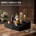 Sephyroth Wooden Cologne Organizer for Men 3 Tier of Elevated Cologne Display Shelf with Drawer Storage Perfume Organization and Storage Display Risers,Great Gift for Man(Black)