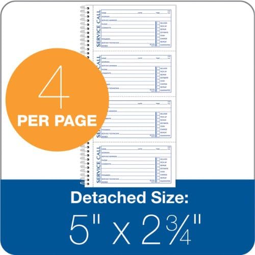 Adams Service Call Book, 5.25 x 11 Inch, Spiral Binding, 2-Part, Carbonless, 4 Messages per Page, 200 Sets, White and Canary (SC1155), White/Canary