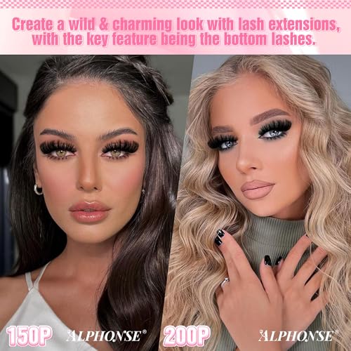 Fluffy Lash Clusters Kit with Bottom Lashes 320pcs Cluster Eyelash Extensions Kit Volume Individual Lashes Kit with Lash Bond and Seal Tweezers by ALPHONSE (150D+200D, 12-20mm)