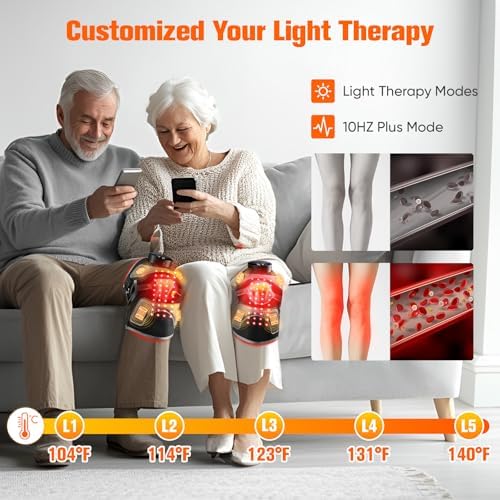 Upgraded Red Light Therapy Knee Brace - Knee Massager with 4 Vibration Areas, 660nm&850nm, Wireless Controller, Near Infrared Red Light Therapy Heated Device for Knee Elbow Shoulder Pain