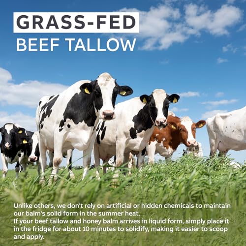 Beef Tallow for Skin, Beef Tallow and Honey Balm, Tallow Face Moisturizer Nourishes and Hydrates the Skin, Grass Fed Whipped Tallow Honey Balm Enriched with Raw Wild Honey 60g