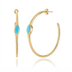Turquoise Hoop Gold Earrings - Marquise Shape Turquoise Stone Gold Waterproof - Lightweight, Hypoallergenic, Boho Chic Designer Earrings for Everyday Wear -Elegant Minimal Light Weight