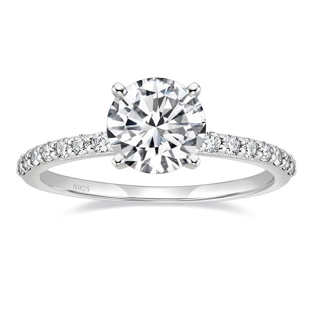 EAMTI 925 Sterling Silver 1.2 CT Round Solitaire Cubic Zirconia Engagement Ring Halo Promise Ring Size 7