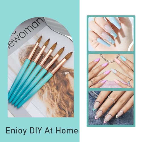 Acrylic Nail Brush Size 10, 100% Pure Kolinsky Nail Brush for Acrylic Application, Professional Nail Extension Manicure Tool Nail Drawing Pen for DIY Home Salon(Cyan)