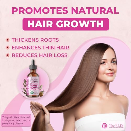USDA Organic Rosemary Hair Oil for Hair Growth 4oz - Cold Pressed & Hexane Free Blend of Castor, Pumpkin Seed, Peppermint & Jojoba Oils - Thickening & Strengthening Hair Loss Treatment for Women & Men