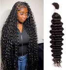 Human Braiding Hair Deep Wave Bulk Human Braiding Hair For Boho Braids No Weft 1 Bundle 50g 28 Inch Deep Curly Hair For Boho Knotless Braids Wet And Wavy Brazilian Unprocessed Virgin Hair Extensions