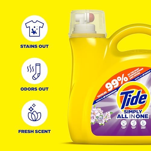 Tide Simply All-In-One Liquid Laundry Detergent, Berry Blossom Scent, 138 Loads, 182 fl oz