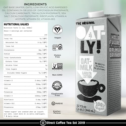 Direct Coffee Tea Est 2019 Oat Milk Value Bundle – Barista Edition, 4-Pack Non-Dairy Creamer for Coffee, Vegan, Dairy-Free & Gluten-Free, Includes Brand Sticker