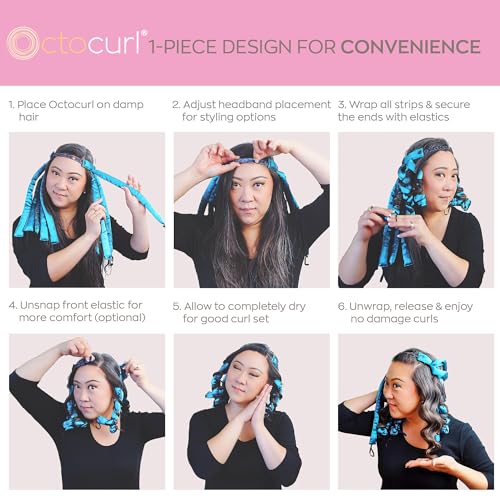 Octocurl Satin Hair Curlers - Heatless Curls Overnight - Headband Curlers for Extra Long Hair (Satin - Black)