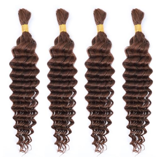 Human Braiding Hair Deep Wave Bulk Human Hair for Braiding 100g Bundle No Weft Curly Braiding Hair Extensions Brown Color for Boho Braids Water Curly Human Hair Braiding Hair (4#, 16 Inch-100G)