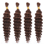 Human Braiding Hair Deep Wave Bulk Human Hair for Braiding 100g Bundle No Weft Curly Braiding Hair Extensions Brown Color for Boho Braids Water Curly Human Hair Braiding Hair (4#, 16 Inch-100G)
