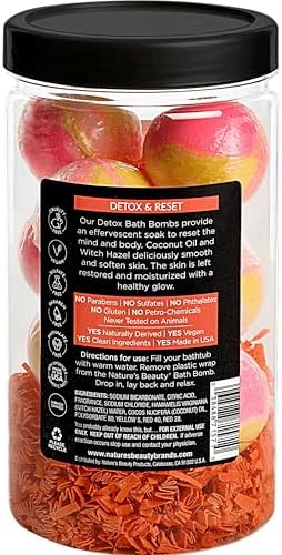 Nature's Beauty Orange Ginger Detox Bath Bomb Gift Set Multi-Pack - Luxury Fizzy Spa Bomb w/Citrus + Woodsy Patchouli Scent Made with Coconut Oil & Witch Hazel, 17.5 oz | 10 ct ea (2 Pack)