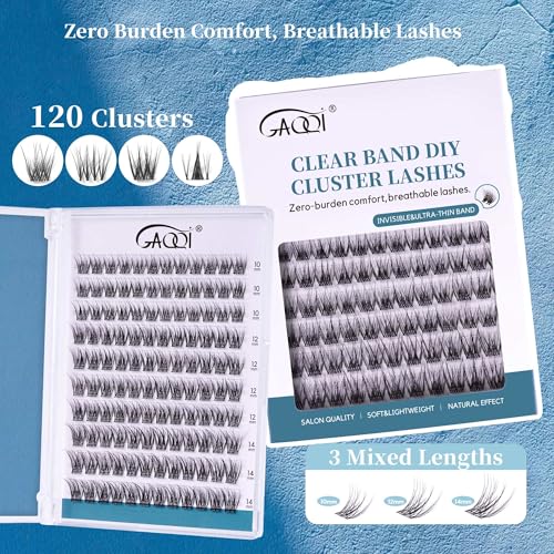 GAQQI Lash Clusters Manga Eyelash Clusters 10-14mm Wet Look Spiky Cluster Lashes 120PCS, Cluster Eyelash Extensions C Curl, Invisible Band Ultra-thin & Soft Clear Band False Lashes (HEROINE)