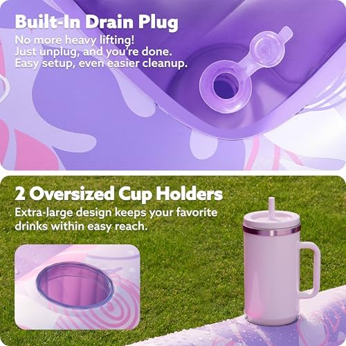 SLOOSH Inflatable Tanning Pool Lounger Float, 70" x 46" Pool Floats Adult with Pillow, 4 in 1 Suntan Tub Raft Floatie,Sunbathing Bed Lounge for Water Blow Up Kids Ball Pit Party Gifts, L-Purple
