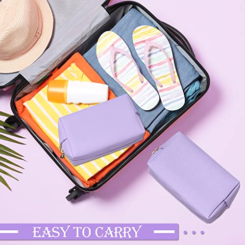 Sanwuta 9 Pcs Preppy Makeup Bag PU Leather Cosmetic Bag Makeup Pouch Plain Waterproof Toiletry Organizers for Traveling Preppy Travel Purse(Purple)