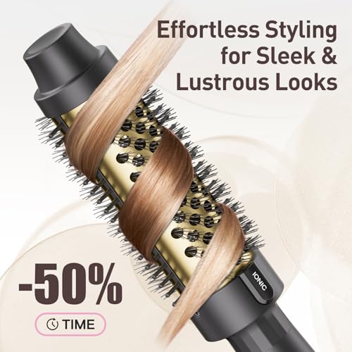 Thermal Brush 1.5", Thermal Round Hair Curling Brush with 2 Settings, Long Lasting Universal Voltage Heated Curling Iron for All Hair, Tourmaline Ceramic, Negative Ion Technology, Gold