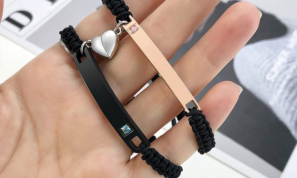 MEALGUET Pinky Promise Couple Bracelet for him her, Hand Braided Couple Bracelets Set Mutual Attraction Relationship Bracelet Personalized Gift for Men Women, Handmade