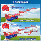 3 Pack Airplane Launcher Toy for Kids, 12.6" LED Foam Glider Plane, 2 Flight Mode Catapult Plane Boy Toys with Stickers, Outdoor Flying Toys Birthday Gifts for 4 5 6 7 8 9 10 12 Year Old Boys Girls