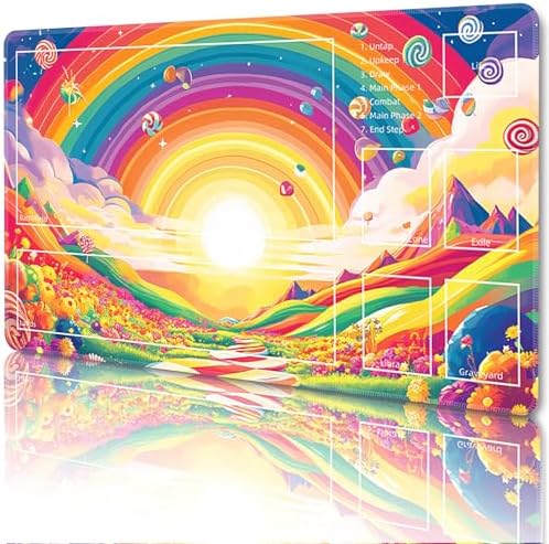 MTG Playmat with Zones Magic Card Playmat Game Mat,TCG & CCG Card Games Mat with Free Storage Bags Size 24 x 14 Inches (with Zones,Sun3)