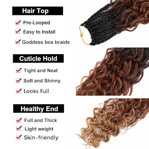 8 Packs Goddess Box Braids Crochet Hair Crochet Box Braids with Curly Ends Boho Bohemian Box Braid Hair (1B/30/27, 12 inch 8 pack)