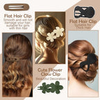 12 Pcs Flat Hair Clips for Women, Lay Flat Claw Clips Flower Hair Clips for Women French Concord Flat Hair Clips, 3 Styles Matte Hair Clips for Thin Thick Hair
