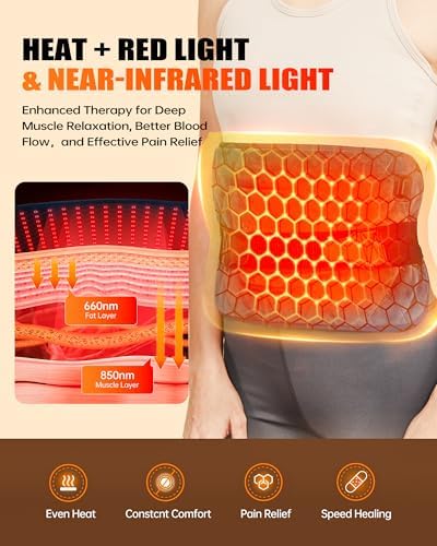 Red Light Therapy for Body, Heating Pad Belt, 660nm & 850nm Red Light Near Infrared Heated Therapy Wrap for Lower Back Legs Arms, Mothers Day Gifts, Birthday Gifts for Women Men Mom