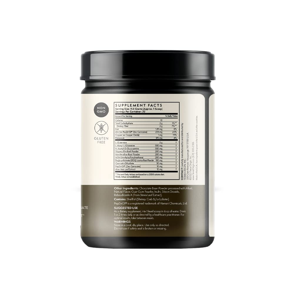 TERRA ORIGIN Healthy Gut Chocolate | 30-Servings with L-Glutamine, Zinc, Glucosamine, Slippery Elm Bark, Marshmallow Root and More!