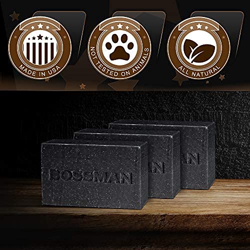 6 Pack Bossman Mens Bar Soap 4-in-1 All Natural Organic Beard Wash, Shampoo, Body Wash, Shaving and Bath Soap - Essential Beard Care, Scent- Eucalyptus and Tea Tree