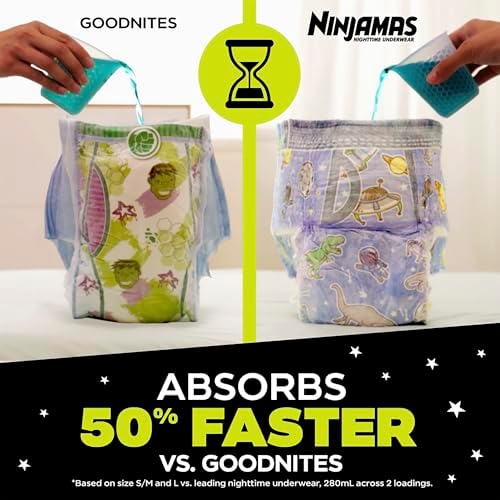 Ninjamas Boys Bedwetting Nighttime Underwear, Size L (64-95+ lbs), 34 Count, Overnight Protection, Ultra Absorbent, Hypoallergenic