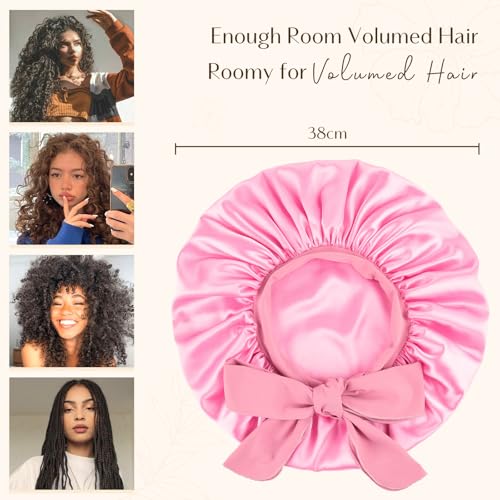 Yanibest Satin Bonnet Silk Bonnet for Sleeping Double Layer Ajustable Satin bonnet for Women Men for Curly Natural Hair with Tie Band