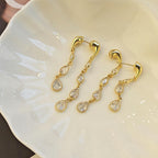 14K Gold Plated Leaf Dangle Earrings for Women Statement, Dainty Hypoallergenic CZ Drop Dangly Earrings Trendy, Simple Long Dangly Jewelry