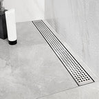 Neodrain 24-Inch Linear Shower Drain with Quadrato Pattern Grate,Brushed 304 Stainless Steel Rectangle Shower Floor Drain,Linear Drain with Leveling Feet,Hair Strainer