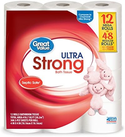 Great Value Ultra Strong Toilet Tissue Paper, 12 Mega Rolls