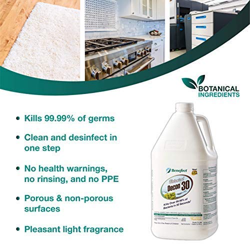 Benefect Botanical Decon 30 Disinfectant Cleaner - All Natural Formula for Effective Cleaning Power - Ideal for Restoration Jobs & Water Damage - 4 Gallons (4 Pack of 1-Gallons)