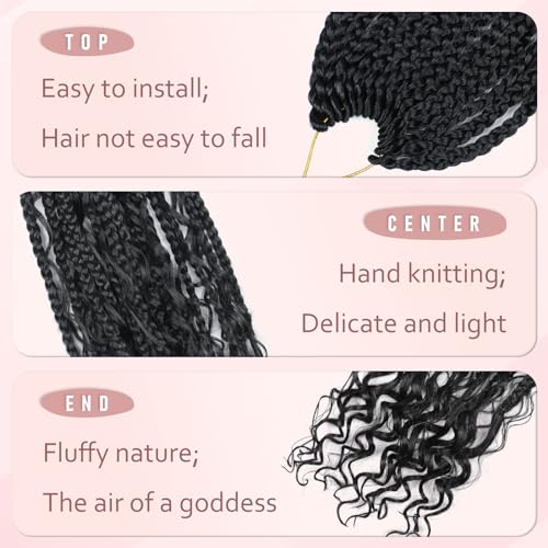 Crochet Hair for Black Women,18 Inch Pre Looped 8 Packs Goddess Box Braids Crochet Hair,Boho Box Crochet Braids with Curly Ends,Bohemian Box Knotless Braids Synthetic Hair Extensions,#1B