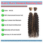 4/30 Human Braiding Hair Water Wave Bulk Human Hair for Braiding No Weft 2 Bundles 100g 24inch 10A Brazilian Virgin Hair Extensions Curly Bulk Human Hair for Boho Braids