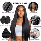 Feibin Straight Human Hair Bundles 12 12 12 Inch Trippy Hair Bundles Human Hair 100% Brazilian Unprocessed Raw Hair Bundles Weft Weave Bundles Human Hair Extensions For Black Women Natural Color