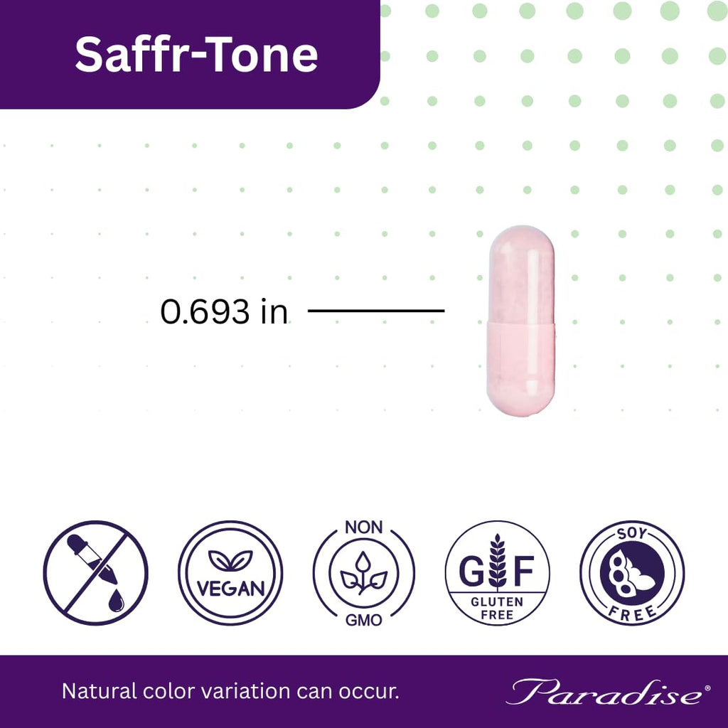 Paradise Herbs Saffr-Tone, Saffron Extract, Active Whole Spectrum Extract, Super Potent, Ultra Pure, Vegan, Non-GMO, Gluten Free, 60 Vegetarian Capsules