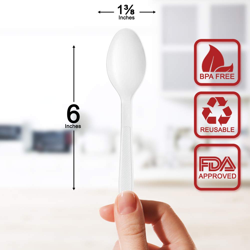BluShine Heavy Duty Plastic Teaspoons, Disposable Bulk Utensils