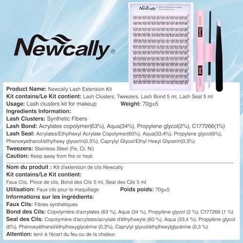 Lash Clusters Kit Natural DIY Eyelash Extension Kit Wispy Individual Lashes Extension CC Curl 9-11MM Lash Bond and Seal Tweezers for Beginner by Newcally