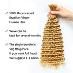 Deep Wave Bulk Human Hair for Braiding No Weft 100 g (1 Pack-2 Bundles) 100% Unprocessed Brazilian Virgin Human Hair Bulk Human Braiding Hair For BOHO Braids Curly Deep Bulk 22 inch Honey Blonde #27