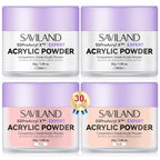 SAVILAND Acrylic Powder: 4PCS 1oz 30g Clear White Nudes Pink Colored Acrylic Nail Powder Keratin Acrylic Powder Set Professional Nail Powder for Nail Extension Carving 3D Nail Art Manicure Salon